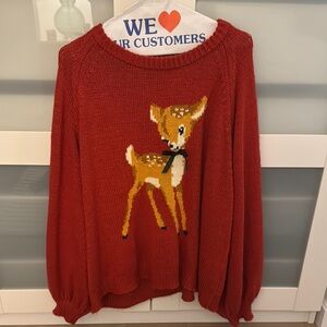H&M Red Crewneck Sweater with Deer Design